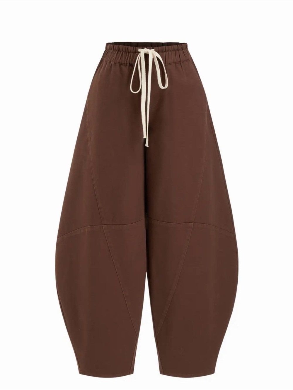 Cider Chocolate Brown Balloon Wide-Leg Pants with Cream Drawstring